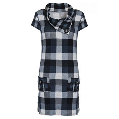 Quiz Grey And Blue Check Light Knit Button Detail Tunic Dress